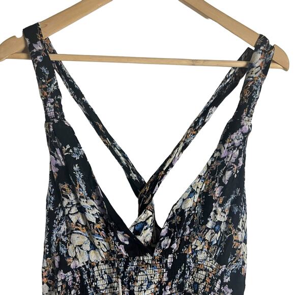 Free People Washed Ashore Black Floral Print Twist Back Mini Dress Size M - Picture 4 of 14